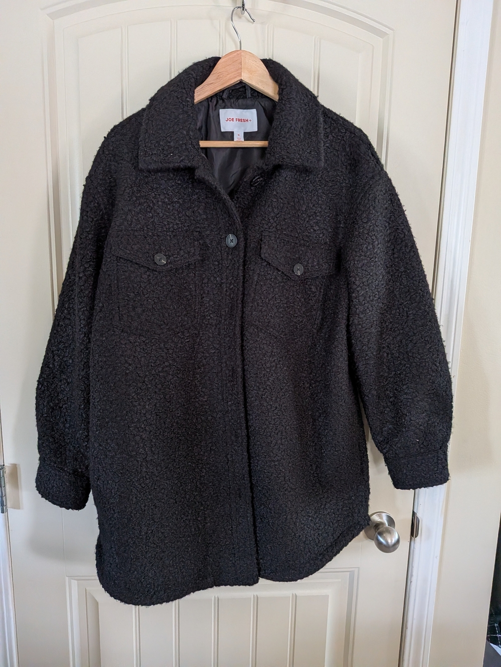 NWOT Joe Fresh Women's Black Teddy Shacket Barn Coat